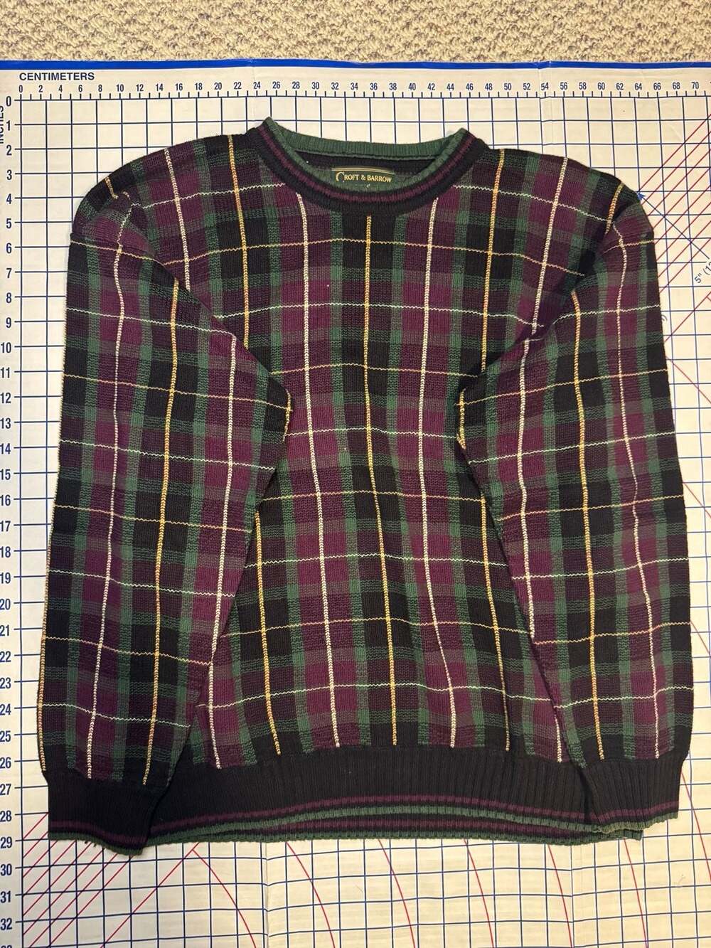 Croft & Barrow Vintage 90s Plaid Cotton Crewneck Sweater Size L Green Purple